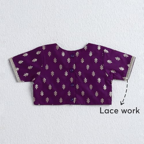 Hopscotch Girls Short Sleeves Purple 3-Pc Jacquard Lehenga Choli Set For Age (4-5 Years)
