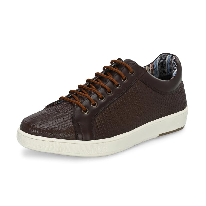 HITZ Men's Brown Leather Lace-Up Sneaker UK 10