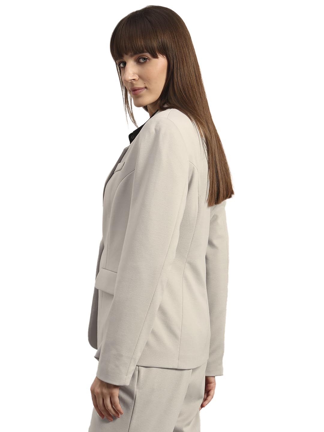 VERO MODA Womens Solid Single Breasted Blazer Oatmeal