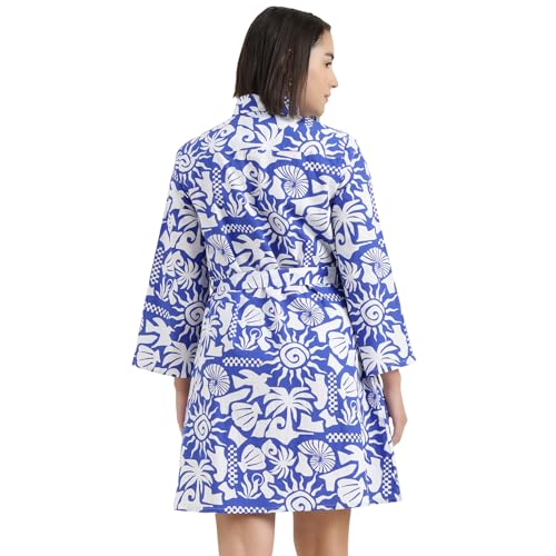 United Colors of Benetton Regular Fit Spread Collar Printed Dress (Size : 2XL) - 26P4WVNDR318I901 Blue
