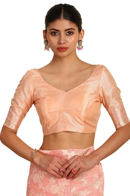 Soch Womens Peach Floral Woven Design Jacquard Weave Tussar Saree