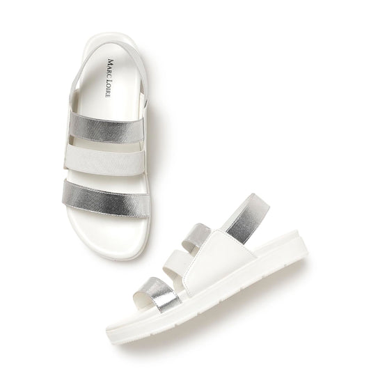 Marc Loire Women Platform Heel Fashion Sandal With Slingback Strap; Smart Casual Footwear (White, 3)