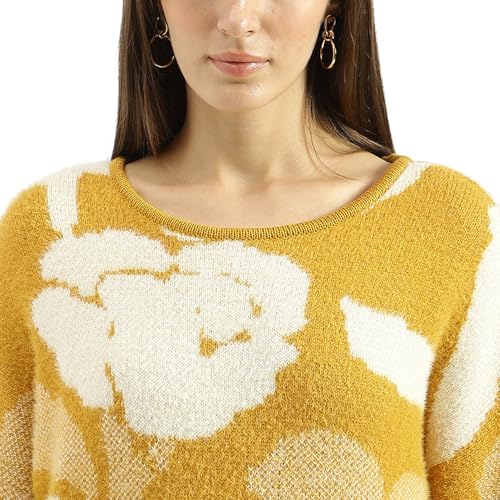 United Colors of Benetton Round Neck Floral Garden Sweater (Size: XXL)-25A1099W3M78IL15 Yellow