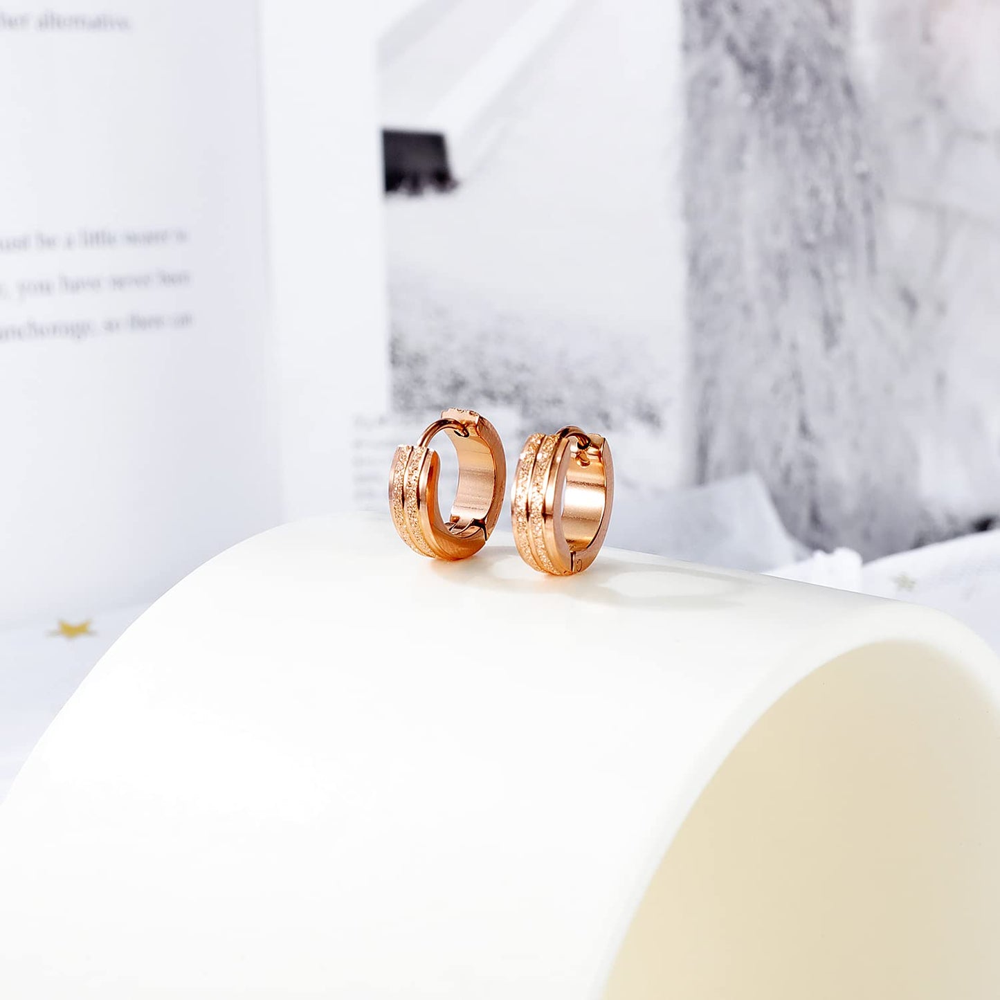 Peora Rose Gold Plated Hoop Huggie Earrings Stylish Design Fashion Jewellery for Men & Women
