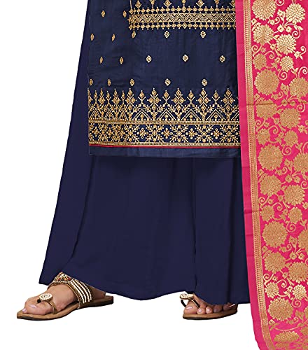 VUBA Women's Dola Silk Semi Stitched Top with Unstitched Shantoon Bottom and Jacquard Dupatta Embroidered Straight Kurta Dress Material (Kurta Palazzo Set)