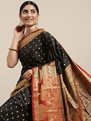 Panzora Women's Banarasi Silk Saree With Unstitched Blouse Piece