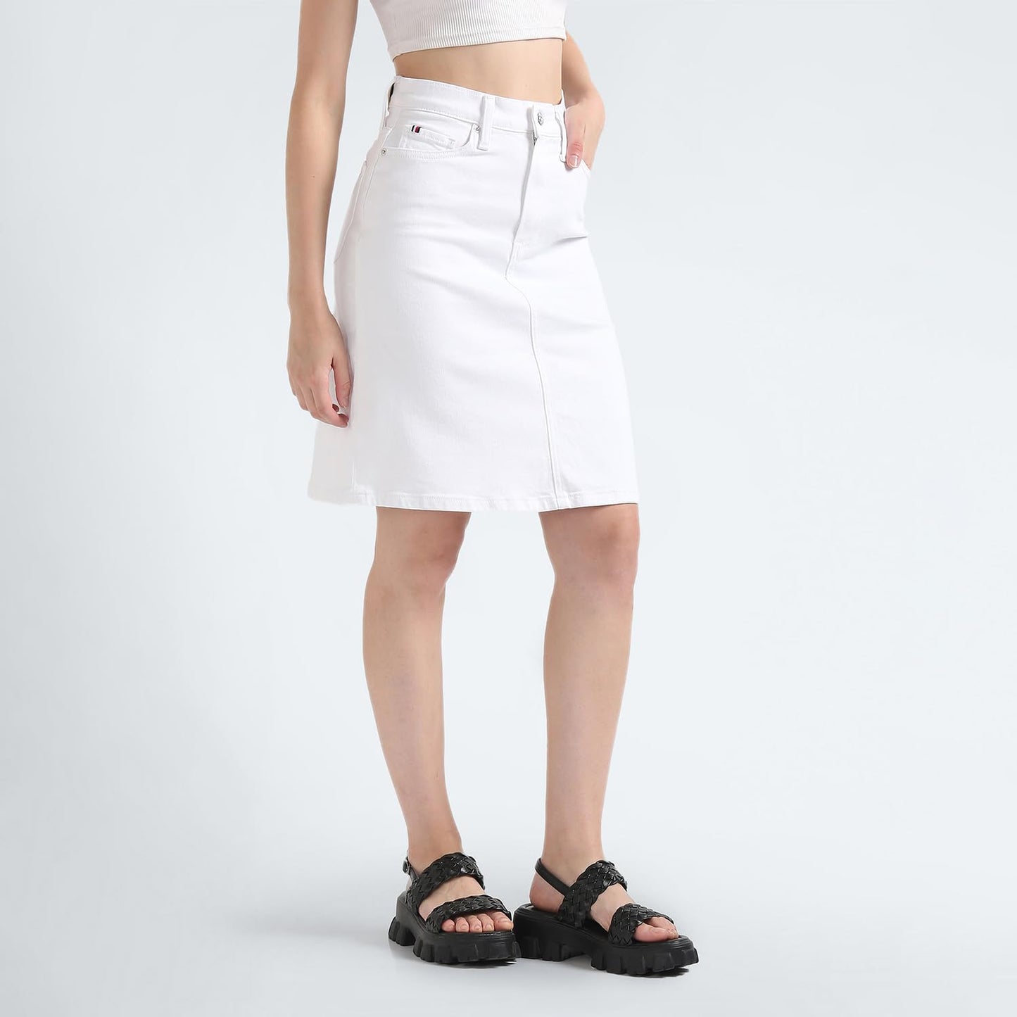 Tommy Hilfiger White Solid Women Denim Skirt (36)