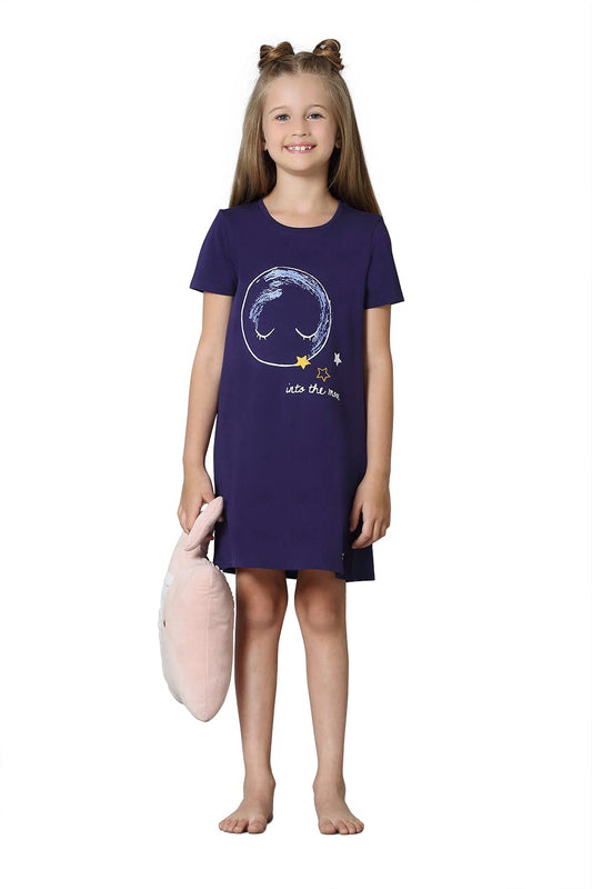 Van Heusen Girls T-Shirt Dress - Cotton Spandex - Short Sleeve, Round Neck, Short Sleeve_56403_Astral Aura_9-10 Years