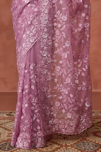 Soch Womens Light Lavender Georgette Embroidered Saree