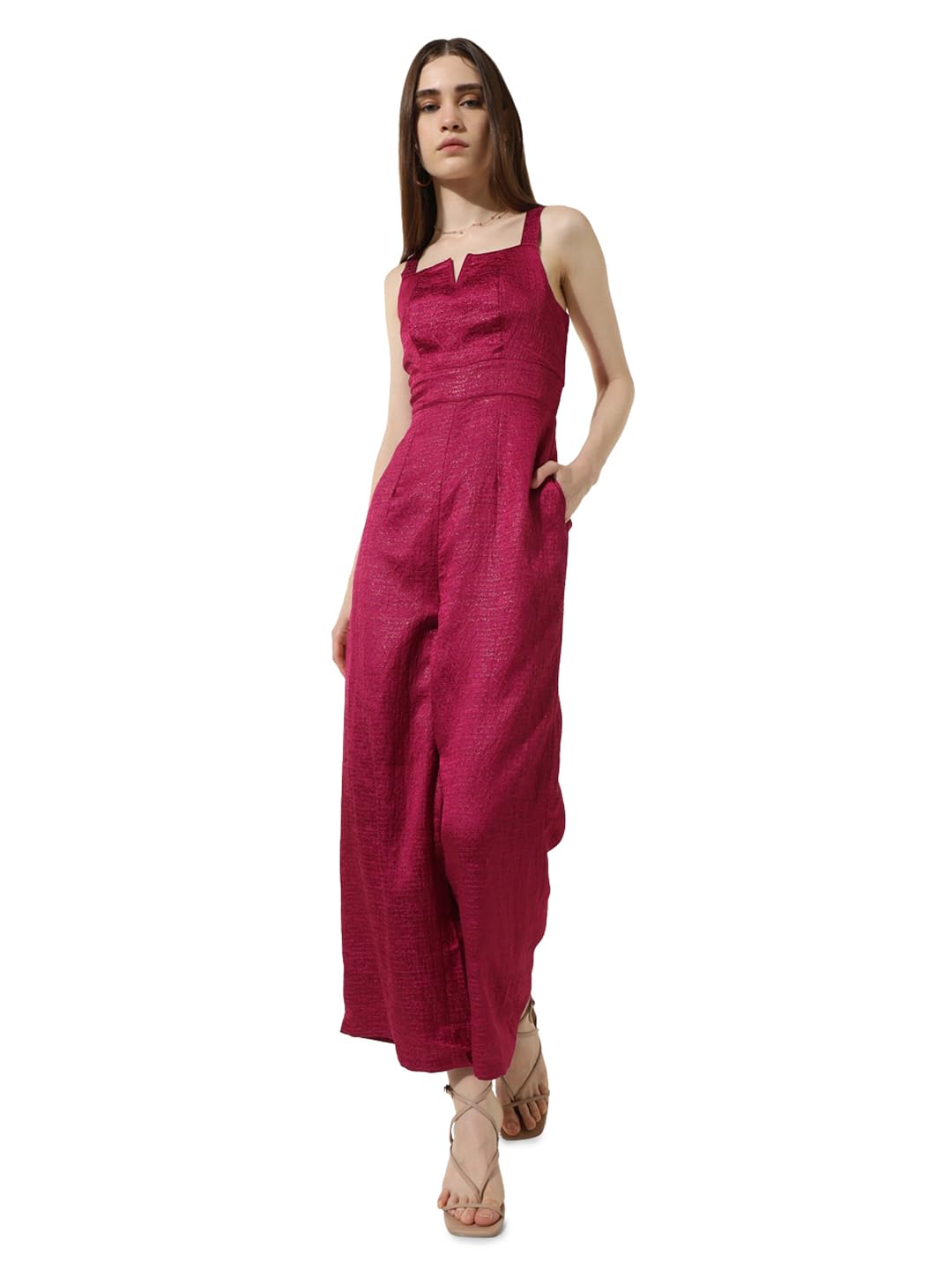 ONLY Women Self Design Polyester Blend Pink Jumpsuit