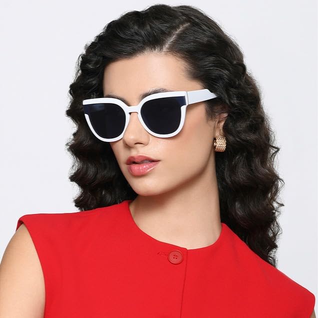 VINCENT CHASE EYEWEAR Vincent Chase By Lenskart | White-Blue Full Rim Cateye | Stardust | Branded Latest And Stylish Sunglasses | Polarized And 100% Uv Protected | For Women | Large | Vc S16930