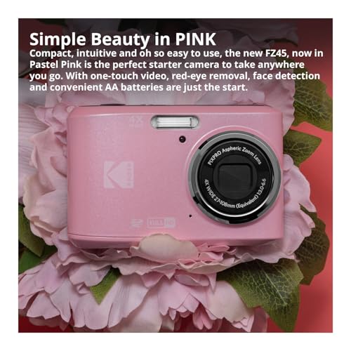 Kodak PIXPRO FZ45 Friendly Zoom 16MP 1080p Full HD Digital Camera (Pastel Pink) Bundle with Memory Card (2 Items)