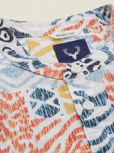 Boys White Print Casual Shirt