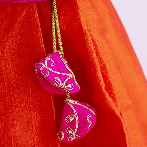 Stanwells Kids Orange & Pink Combo Flared Dress Puff Sleeves Readymade Hand Sequins Embroidery Ethnic Traditional Full Length South Indian Baby Girls Lehenga Choli (6–12 Months)