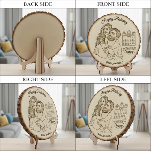 Natural Wooden Slice Photo Frame | 5 Inch Custom Photo Gift Item | Laser Engraved Natural Wood Slice with Stand | Handmade Personalized Gift for Wedding