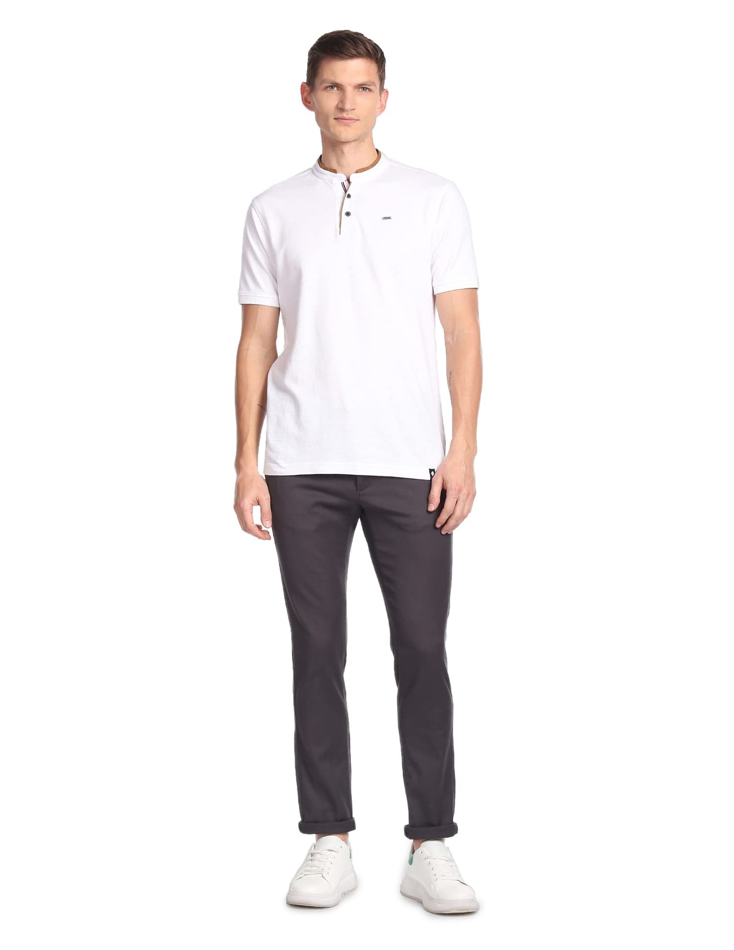 Arrow Sports Men's Solid Mid Rise Slim Fit Acrylic Casual Trouser Medium Grey