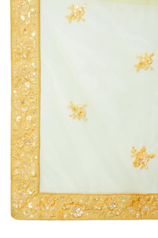 Soch Womens Yellow Net Floral Embroidered Sequin Embellished Unstitched Lehenga Set
