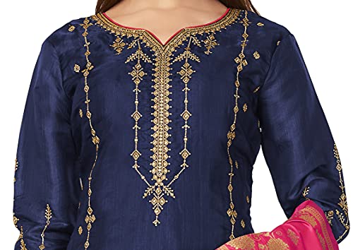 VUBA Women's Dola Silk Semi Stitched Top with Unstitched Shantoon Bottom and Jacquard Dupatta Embroidered Straight Kurta Dress Material (Kurta Palazzo Set)