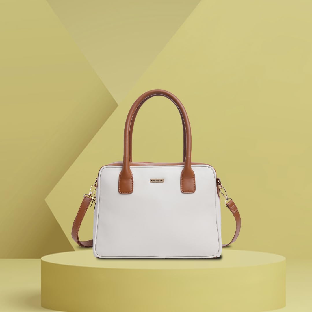 Fastrack Structured Satchel for Women | Stylish Satchel for Girls, Ladies, Women | Spacious Bag Made of Faux Leather (White)