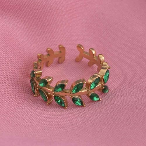 PALMONAS Green Leaf Gold Ring
