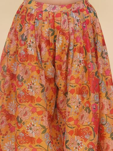 Bitiya By Bhama Girls Yellow Floral Printed Crop Top With Palazzo(GCS0525E01_15-16y)