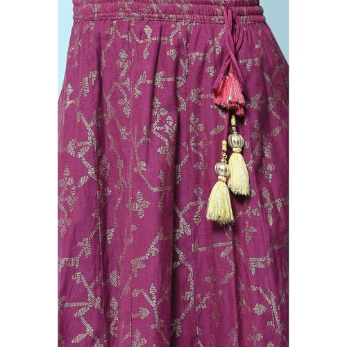 BIBA Girl Solid Cotton Blend Readymade Lehenga Choli Set(Kw5379_Yellow Purple_9)