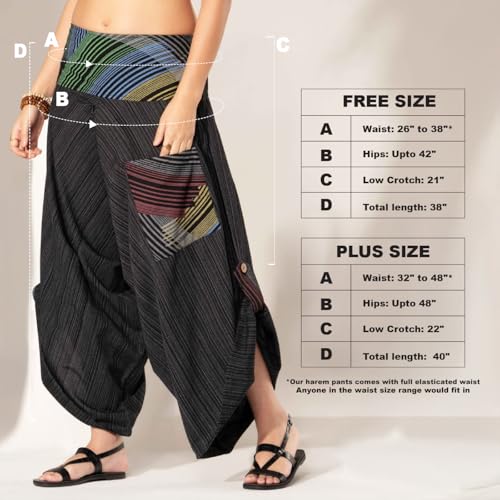 The Veshti Company Cotton Hippie Harem Pants for Women's High Rise Low Crotch Loose Baggy Tapestry Yoga Pajama Pants, Brown - Bladebreaker, M
