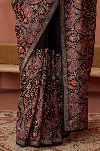 Soch Womens Black Georgette Embroidered Saree
