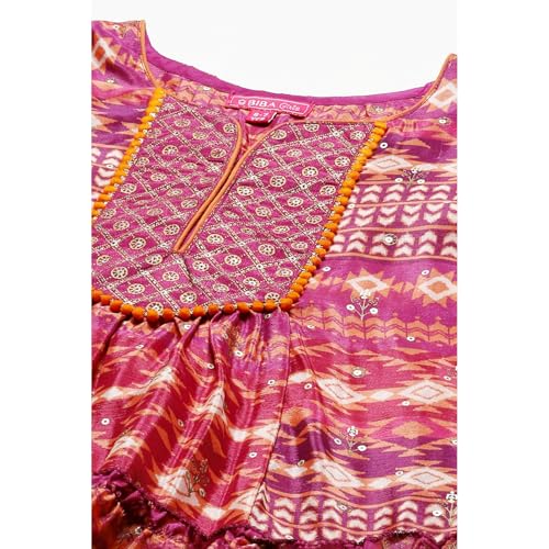 BIBA GIRL PRINTED TIRED KURTA KID(KW5386_PURPLE_13)