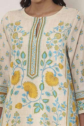 Biba Women Off White Cotton Straight Kurta_36