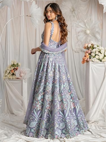 Zeel Clothing Women's Sequins Embroidered Work Soft Net Lehenga Choli With Dupatta (6020-Purple-Women-Lehenga-Choli-New; Free size)