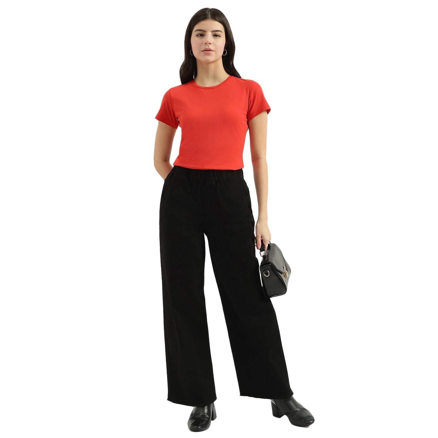 United Colors of Benetton Round Neck Solid T-Shirt (Size: L)-25P3059W3831I29L Red