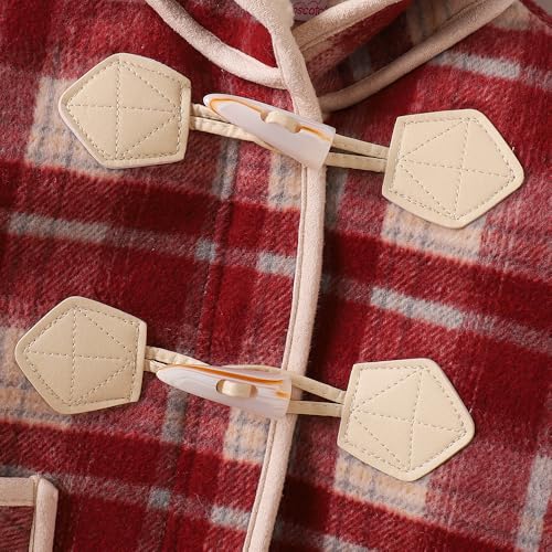 Hopscotch Girls Red Full Sleeves Checkered Hooded Long Coat For Age (18-24 Months)