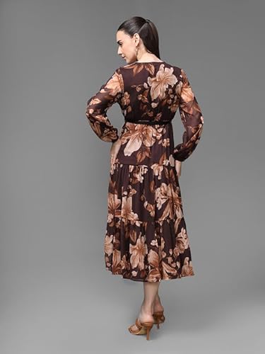 Kazo Floret Maxi Dress with Belt (Brown_XL)