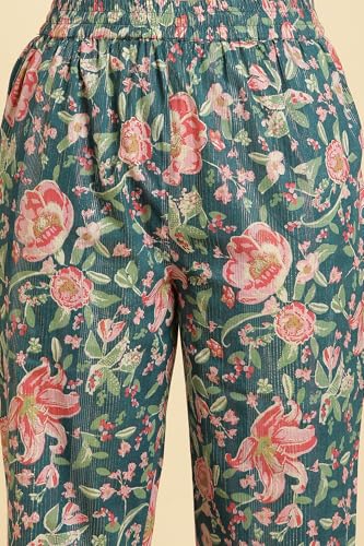 Teal Blue Printed Kurta, Bottom and Organza Dupatta Set_24AUWS10161-122807_M