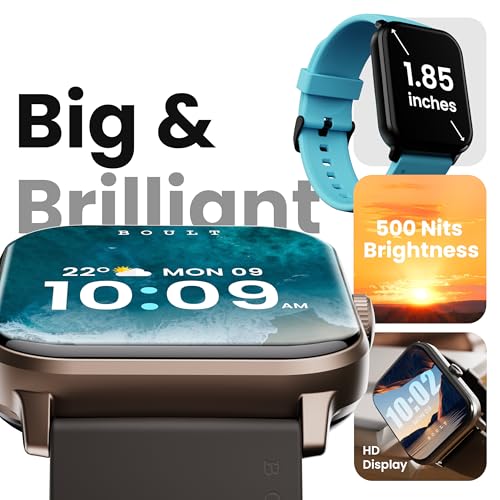 Boult Drift+ Smart Watch 1.85''HD Screen, Bluetooth Calling, IP68, 500 Nits Brightness,150+ Watchfaces, AI Voice Assistant, SpO2 Monitoring, 100+ Sports Mode Smartwatch (Black Coffee)