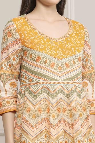 Biba Women Mango Yellow Cotton Printed Anarkali Suit Set_38