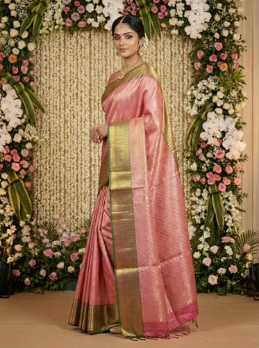 MIMOSA Women’s Rani Pink Art Silk Saree Woven with Zari Tissue | Kanjivaram Style Saree | Rich Pallu & Tassels | 6.2 Mtr