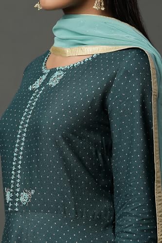 W for Woman Women's Rayon Kurta, Straight Pant & Dupatta (23AUSTWS10104-119928_Teal Green