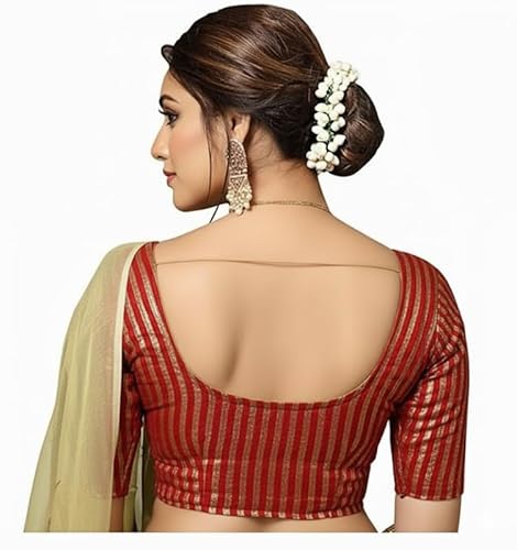 Bhochi Stylish Latest Katori Design Golden Foil Printed Blouse Stretchable Readymade Saree Blouses for Women Trendy Blouse Special for Festival