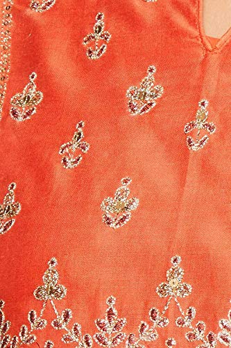 BIBA Women Synthetic YARNDYED FITTED SALWAR KURTA DUPATTA(SKDPRET COL6180_ORANGE_34)