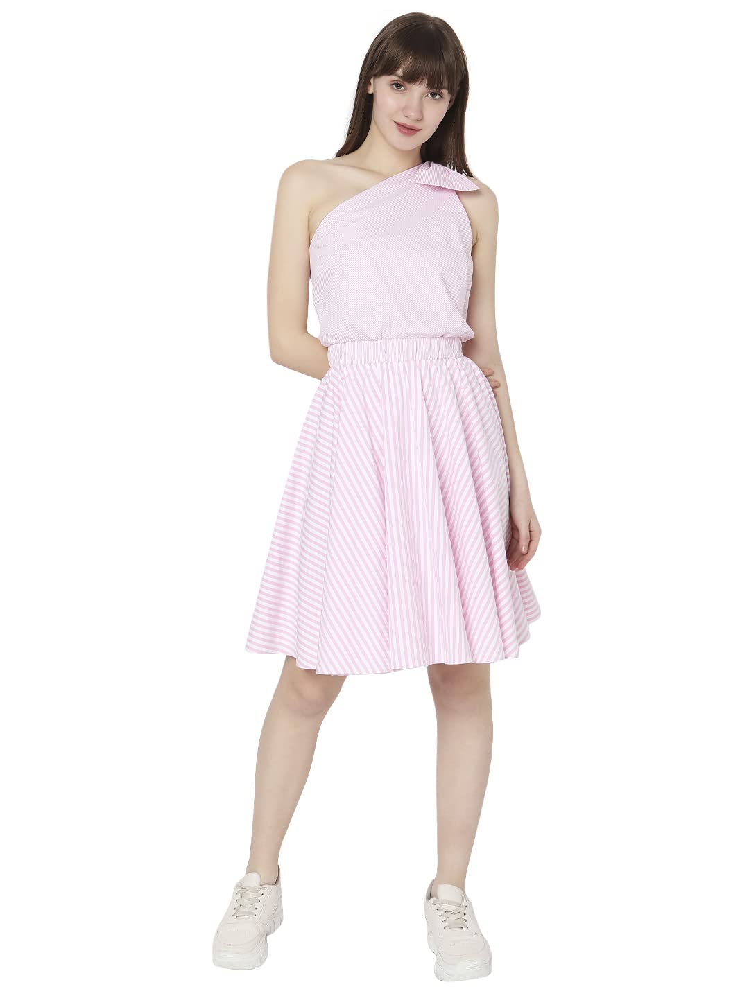 Vero Moda Women's Polycotton A-Line Knee-Length Dress (10296146-Cherry Blossom_Cherry M)