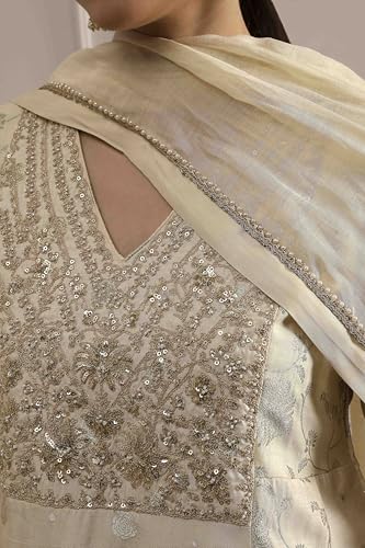 Biba Women's Natural White Silk Straight Yarndyed Suit Set