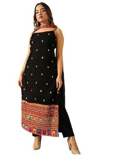 Dresser Women's Georgette Embroidery Straight Kurta with Dupatta Bottom Set (2XL)