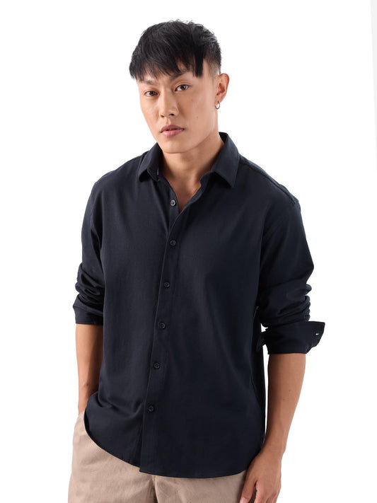 The Souled Store Mudbrown Men and Boys Long Sleeve Collared Neck Button Front Solid Regular Fit Cotton Textured Shirts