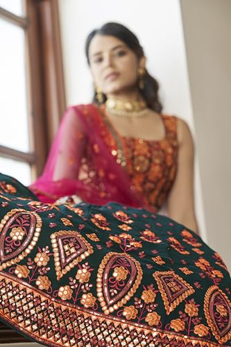 Anvruya Boutique Women's Faux Georgette Embroidery Lehenga Choli with Dupatta | Bridal Wedding Lehenga Choli for women (GREEN, FREE)