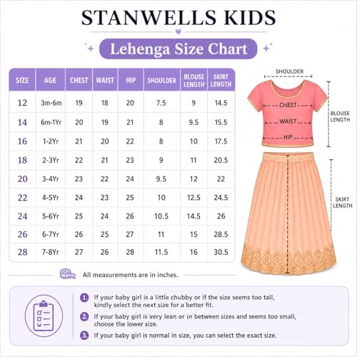 Stanwells Kids Baby Girls Cotton Silk Readymade Lehenga Choli Set | Traditional Embroidered South Indian Pattu Pavadai Ethnic Wear – Violet (3–4 Years)