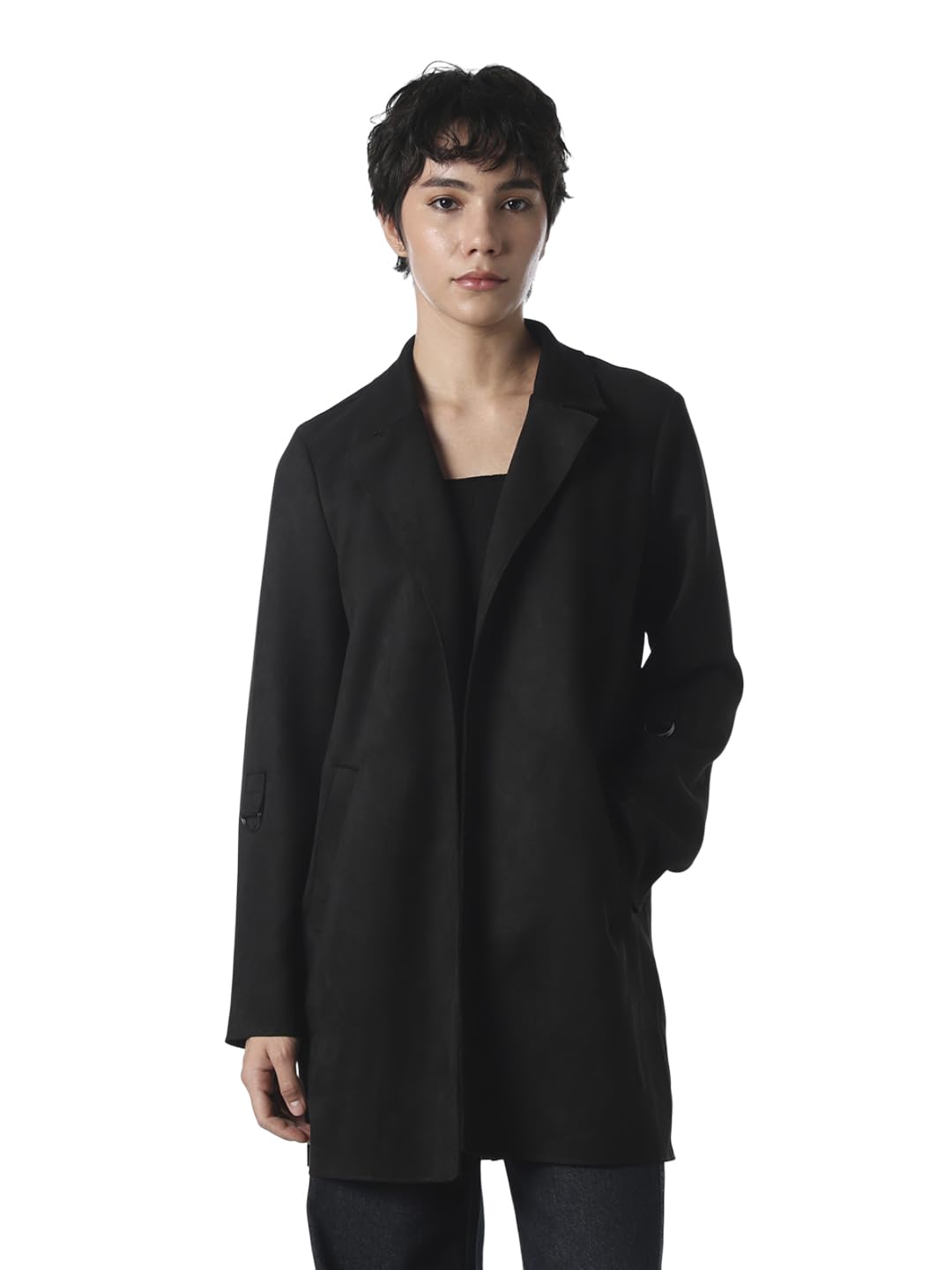 ONLY Women's Solid Regular Fit Black Coat