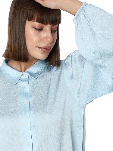 VERO MODA Women Solid Polyester Regular Fit Blue Shirt