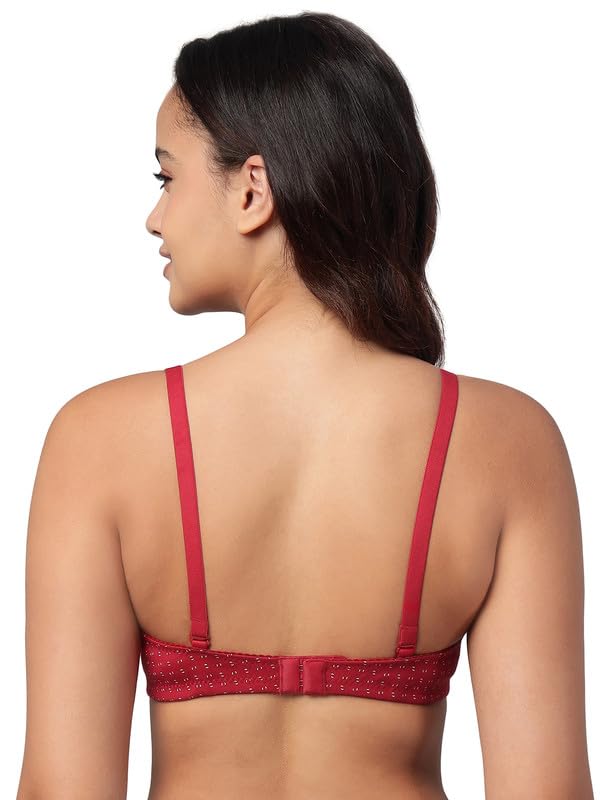 Clovia Women's Cotton Printed Padded Full Cup Wire Free T-Shirt Bra (BR1283P04_Red_34C)